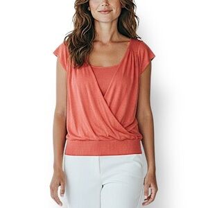 4/$20 Moda International Coral Draped Wrap Front Cap Sleeve Knit Top Size S